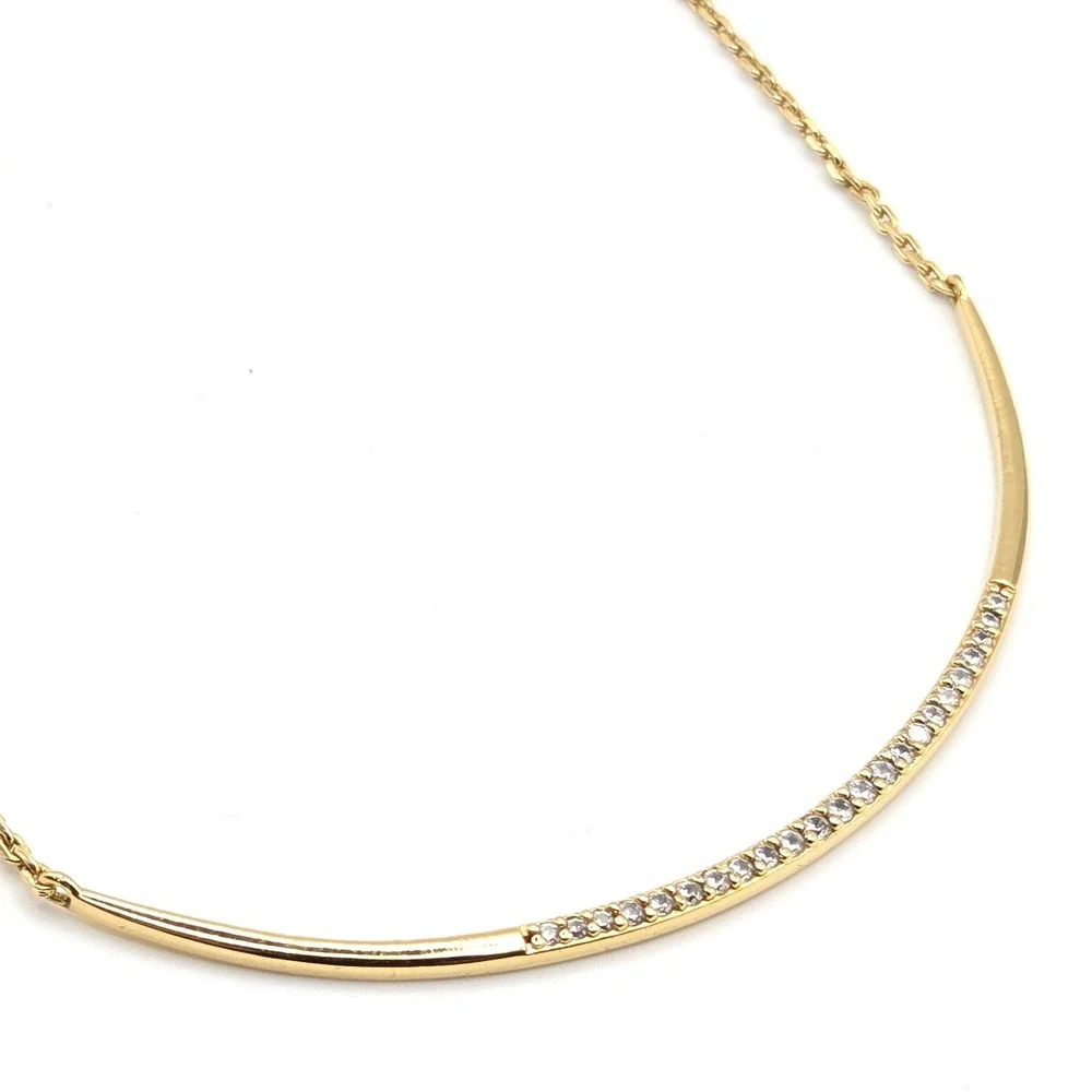 Stella & Dot Gold‎ Tone Delicate Curved Bar Necklace with Pave Crystal Accents